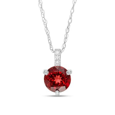 6.0mm Garnet and Diamond Accent Drop Pendant in 10K White Gold