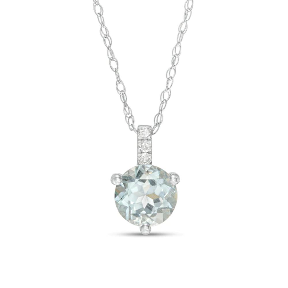6.0mm Aquamarine and Diamond Accent Drop Pendant in 10K White Gold