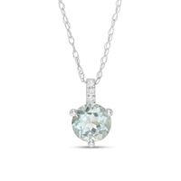 6.0mm Aquamarine and Diamond Accent Drop Pendant in 10K White Gold