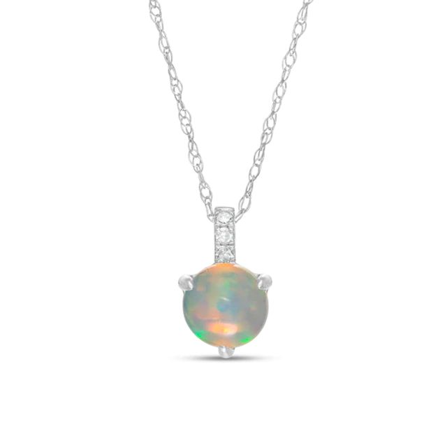 6.0mm Opal and Diamond Accent Drop Pendant in 10K White Gold