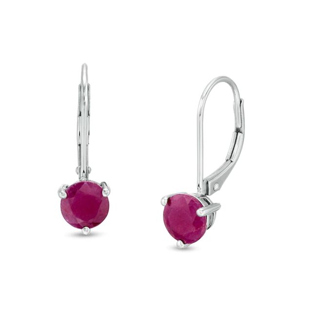 6.0mm Ruby Solitaire Drop Earrings in 10K White Gold