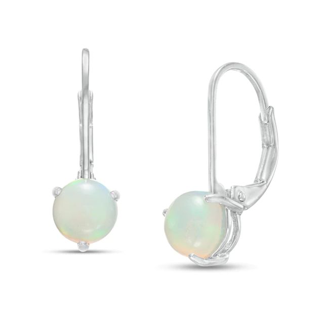 6.0mm Opal Solitaire Drop Earrings in 10K White Gold
