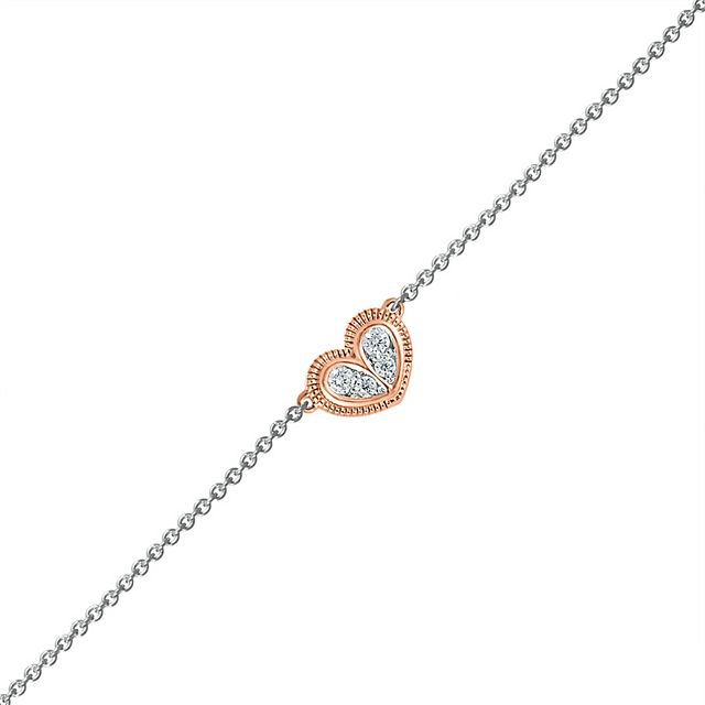 1/15 CT. T.w. Diamond Heart Anklet in Sterling Silver and 10K Rose Gold â 10"