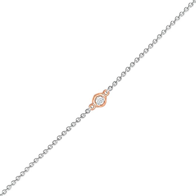 Diamond Accent Solitaire Circle Anklet in Sterling Silver and 10K Rose Gold â 10"