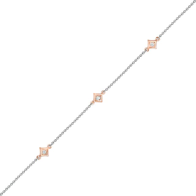 1/20 CT. T.w. Diamond Triple Tilted Square Frame Anklet in Sterling Silver with 14K Rose Gold Plate â 10"