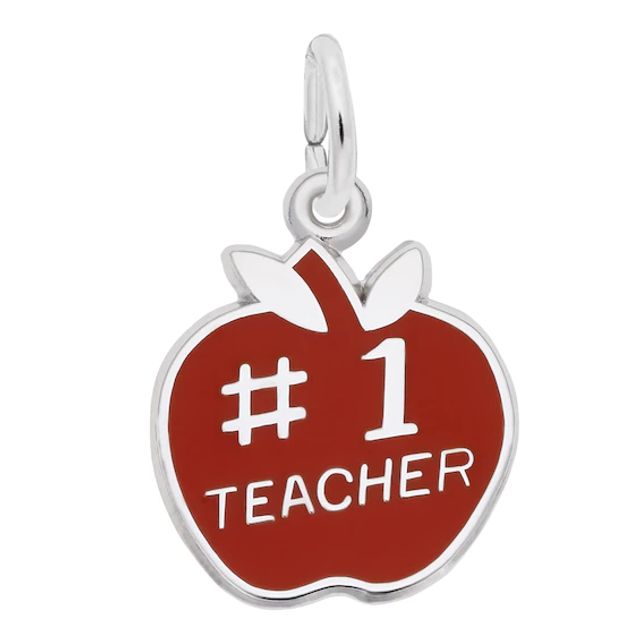 Rembrandt CharmsÂ® "#1 Teacher" Red Apple in Sterling Silver