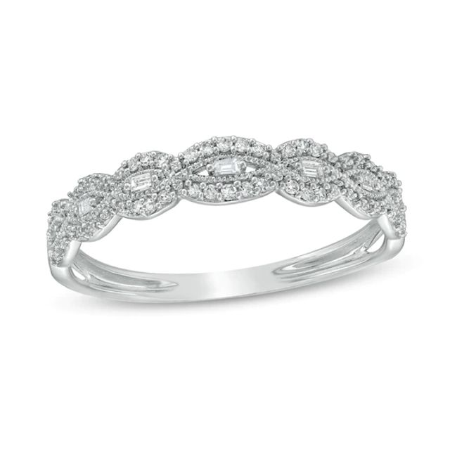 1/15 CT. T.w. Baguette and Round Diamond Vintage-Style Stackable Anniversary Band in 10K White Gold