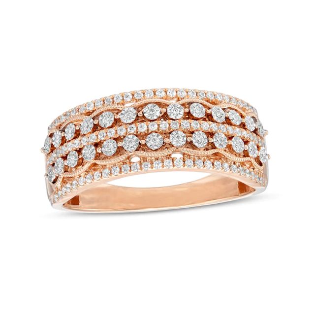 1/4 CT. T.w. Diamond Vintage-Style Multi-Row Anniversary Band in 10K Rose Gold