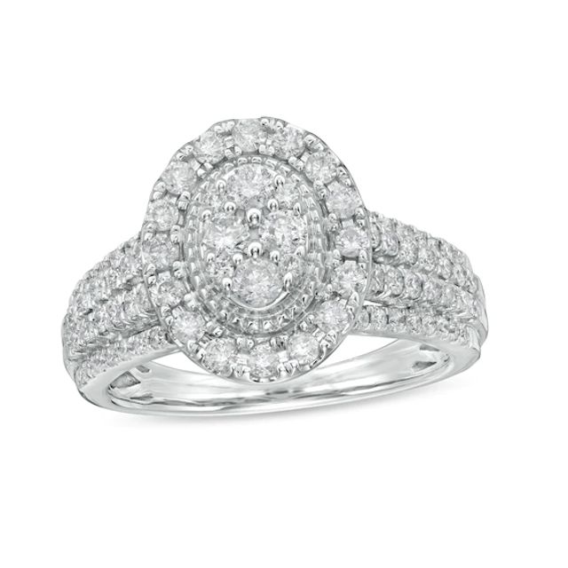 1 CT. T.w. Oval Multi-Diamond Frame Vintage-Style Engagement Ring in 10K White Gold