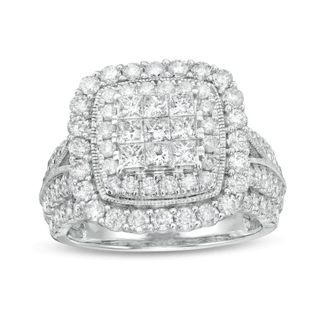 2 CT. T.w. Composite Cushion-Shaped Diamond Frame Vintage-Style Engagement Ring in 10K White Gold