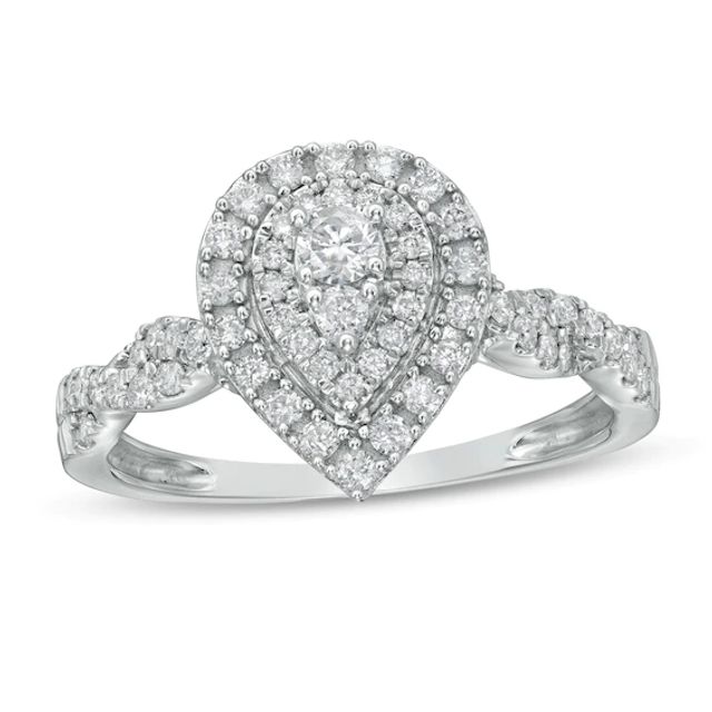 1/2 CT. T.w. Diamond Double Pear-Shaped Frame Twist Shank Engagement Ring in 10K White Gold