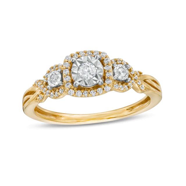 1/4 CT. T.w. Diamond Past Present FutureÂ® Cushion-Shaped Frame Twist Shank Engagement Ring in 10K Gold