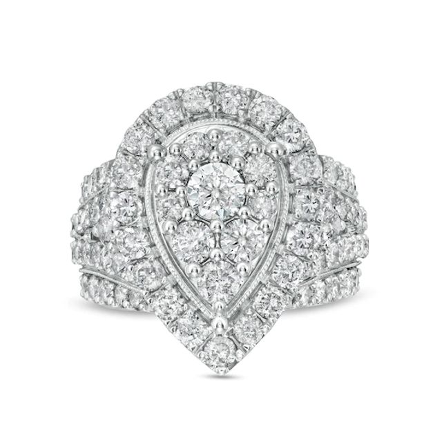 4 CT. T.w. Composite Pear-Shaped Diamond Frame Vintage-Style Engagement Ring in 10K White Gold