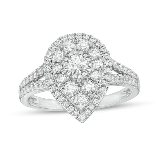 1 CT. T.w. Diamond Double Teardrop-Shaped Frame Vintage-Style Engagement Ring in 10K White Gold