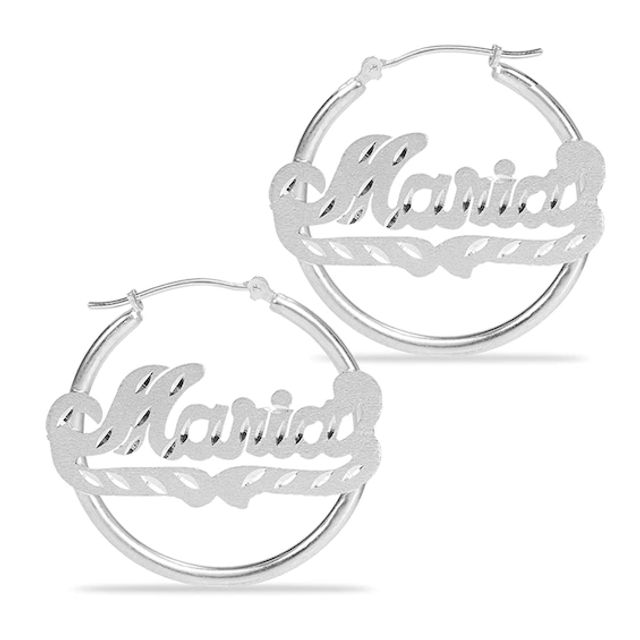 30.0mm Diamond-Cut Script Name Tube Hoop Earrings Pair (1 Line)