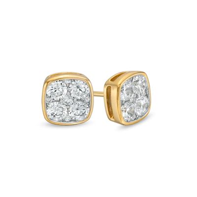 1 CT. T.w. Cushion-Shaped Multi-Diamond Stud Earrings in 10K Gold