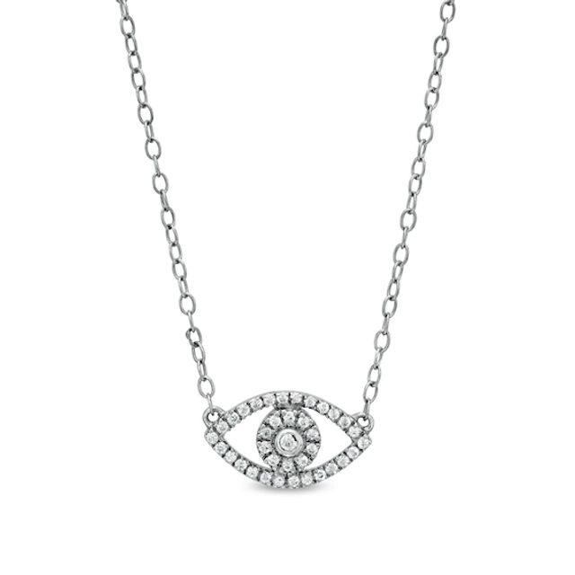 1/8 CT. T.w. Diamond Evil Eye Necklace in 10K White Gold