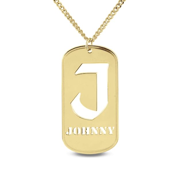 Men's Cut-Out Initial and Name Dog Tag Pendant (1 Initial and Line)