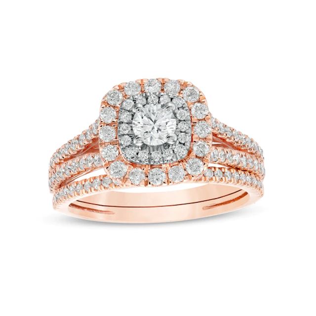 1 CT. T.w. Diamond Double Cushion-Shaped Frame Multi-Row Bridal Set in 10K Rose Gold