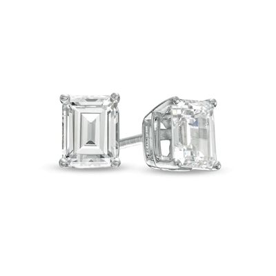 1 CT. T.w. Certified Emerald-Cut Lab-Created Diamond Solitaire Stud Earrings in 14K White Gold (F/Si2)