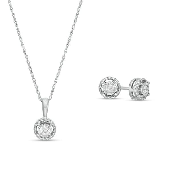 1/5 CT. T.w. Diamond Solitaire Pendant and Stud Earrings Set in Sterling Silver (J/I3)