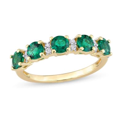 Lab-Created Emerald and White Sapphire Five Stone Duo Stackable Band Sterling Silver with Yellow Rhodium