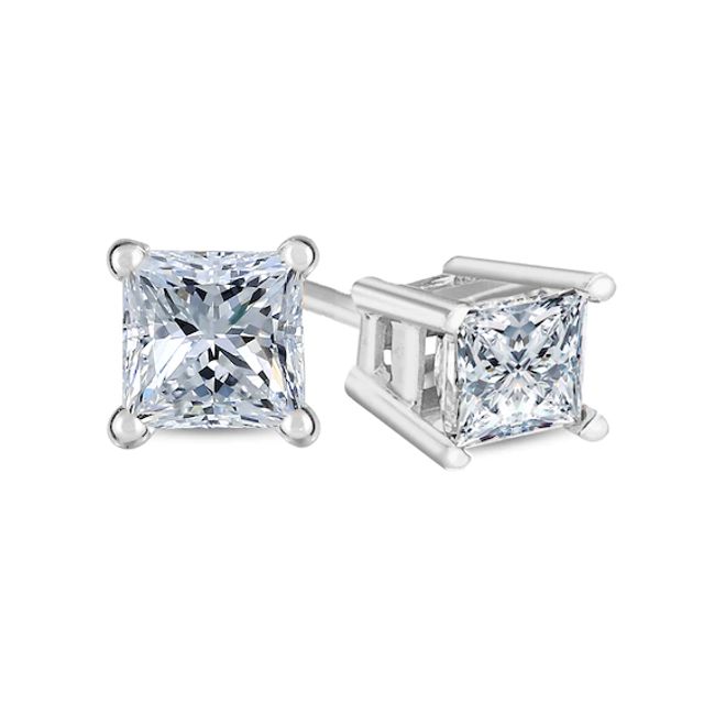 1 CT. T.w. Certified Princess-Cut Diamond Solitaire Stud Earrings in 14K White Gold (J/Vs2)