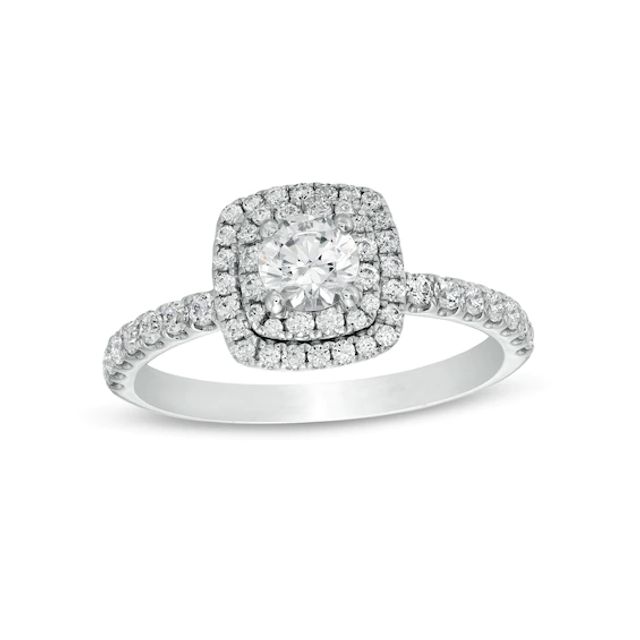 Celebration Ideal 1 CT. T.w. Certified Diamond Cushion-Shaped Frame Engagement Ring in 14K White Gold (I/I1)