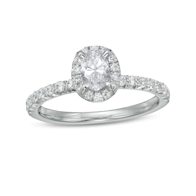 1 CT. T.w. Oval Diamond Frame Engagement Ring in 14K White Gold (I/I2)