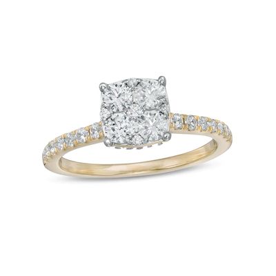 1 CT. T.w. Cushion-Shaped Multi-Diamond Engagement Ring in 14K Gold