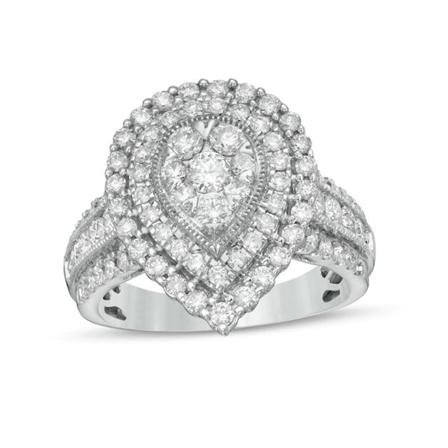 1-1/2 CT. T.w. Composite Pear-Shaped Diamond Double Frame Vintage-Style Engagement Ring in 14K White Gold