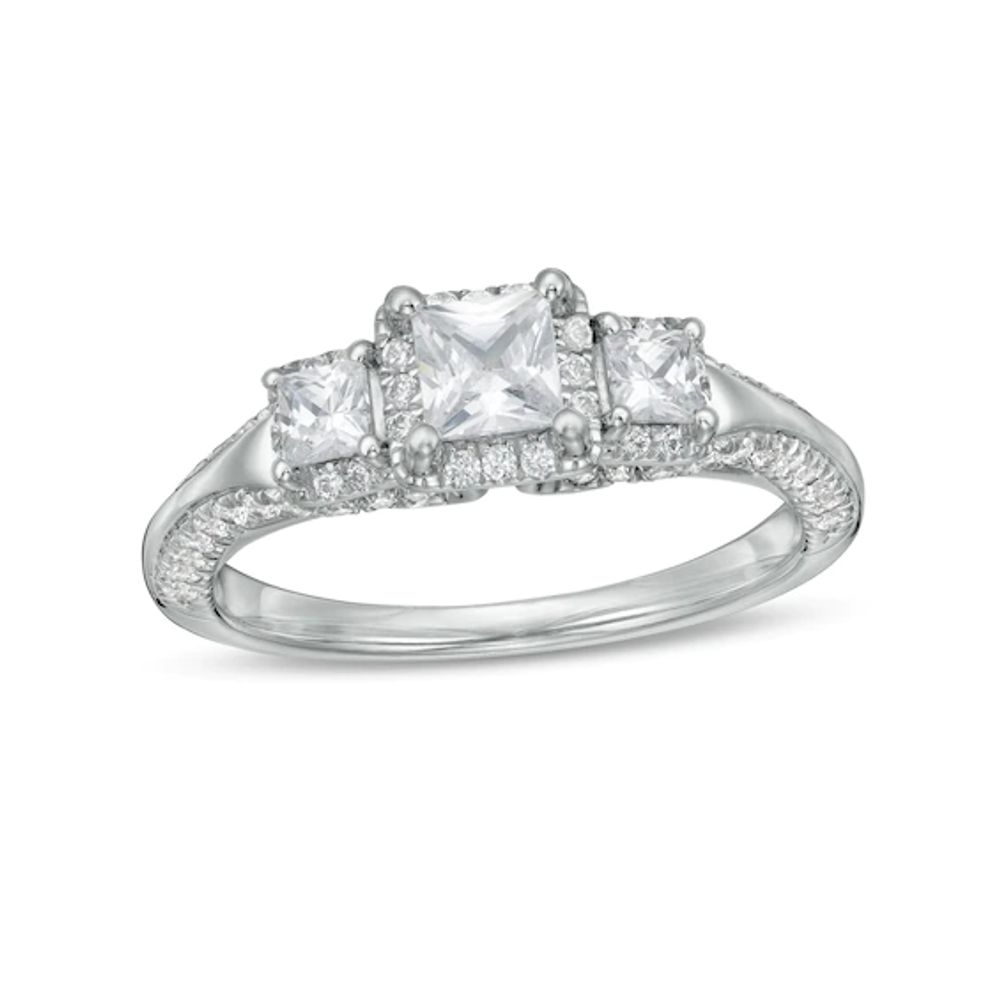 1-1/8 CT. T.w. Princess-Cut Diamond Past Present FutureÂ® Frame Engagement Ring in 14K White Gold