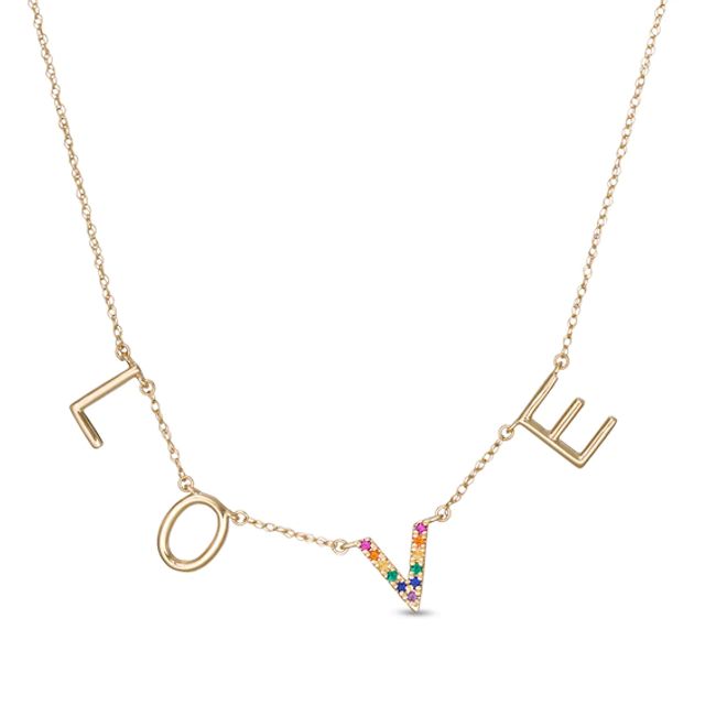 Vera Wang Love Collection Multi-Gemstone "Love" Station Pride Necklace in 10K Gold - 19"