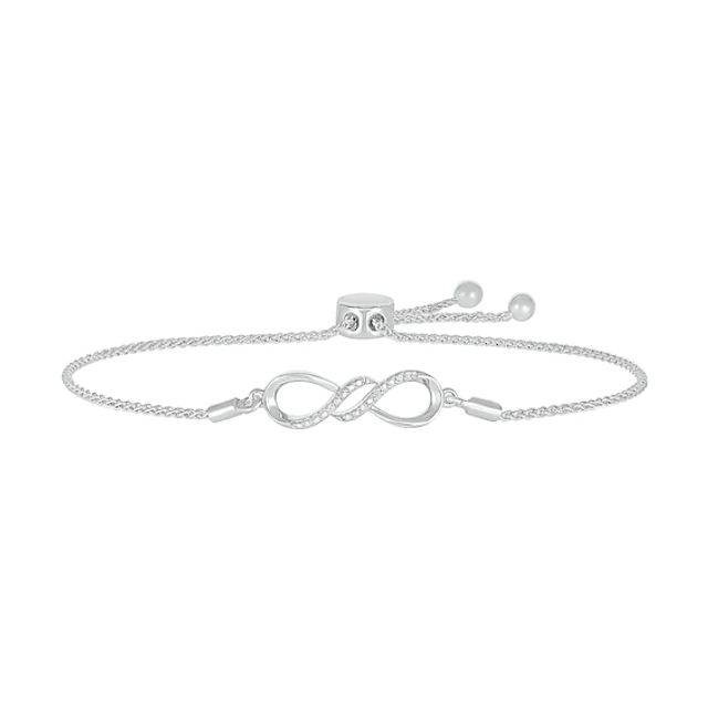 Diamond Accent Double Row Infinity Bolo Bracelet in Sterling Silver â 9.5"