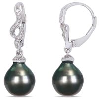 Baroque Black Tahitian Cultured Pearl and 1/20 CT. T.w. Diamond Cascading Flame Drop Earrings in Sterling Silver