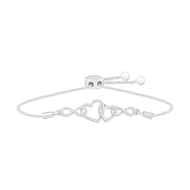 Diamond Accent Double Infinity Heart Bolo Bracelet in Sterling Silver â 9.5"