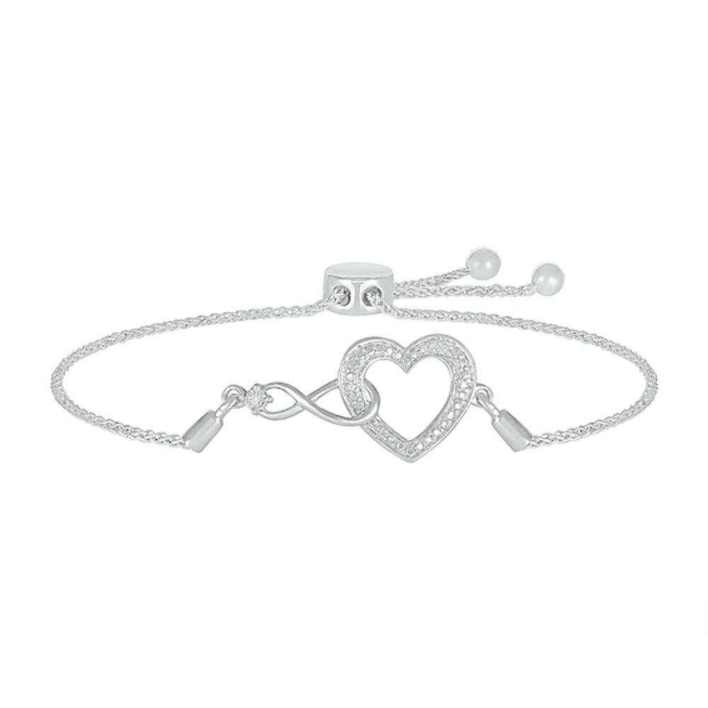 Diamond Accent Infinity Heart Bolo Bracelet in Sterling Silver â 9.5"