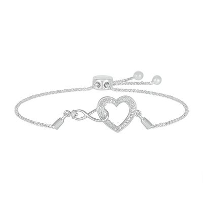 Diamond Accent Infinity Heart Bolo Bracelet in Sterling Silver â 9.5"