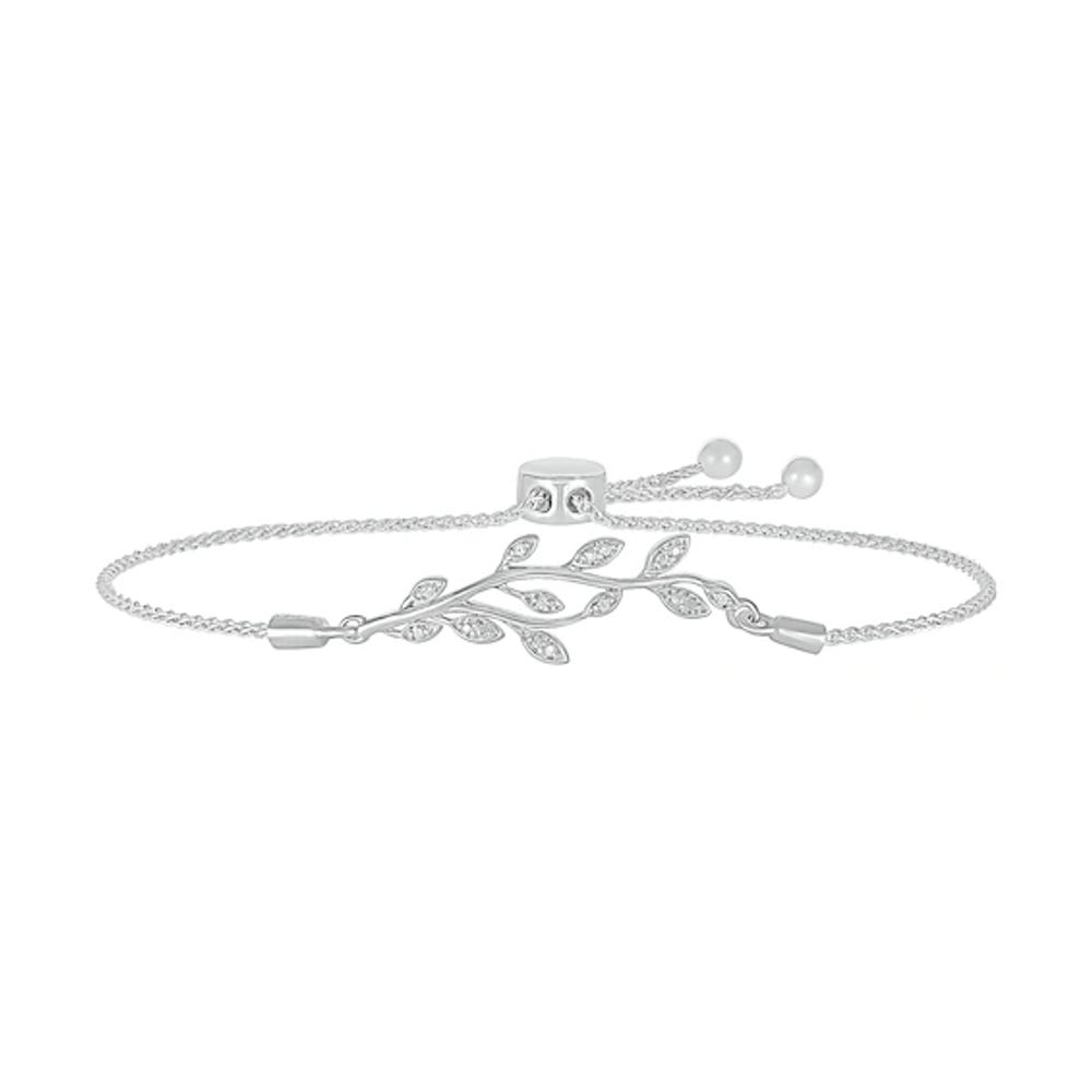Diamond Accent Leaf Bolo Bracelet in Sterling Silver â 9.5"