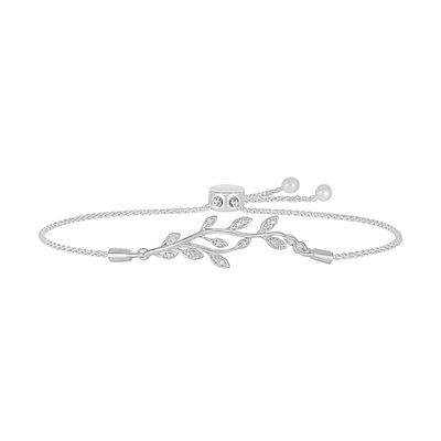 Diamond Accent Leaf Bolo Bracelet in Sterling Silver â 9.5"