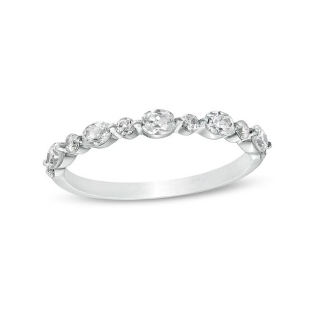 5/8 CT. T.w. Certified Oval Diamond Alternating Anniversary Band in 14K White Gold (I/Si2)