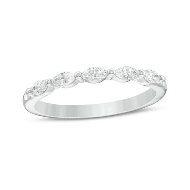 1/2 CT. T.w. Certified Marquise Diamond Five Stone Anniversary Band in 14K White Gold (I/Si2)