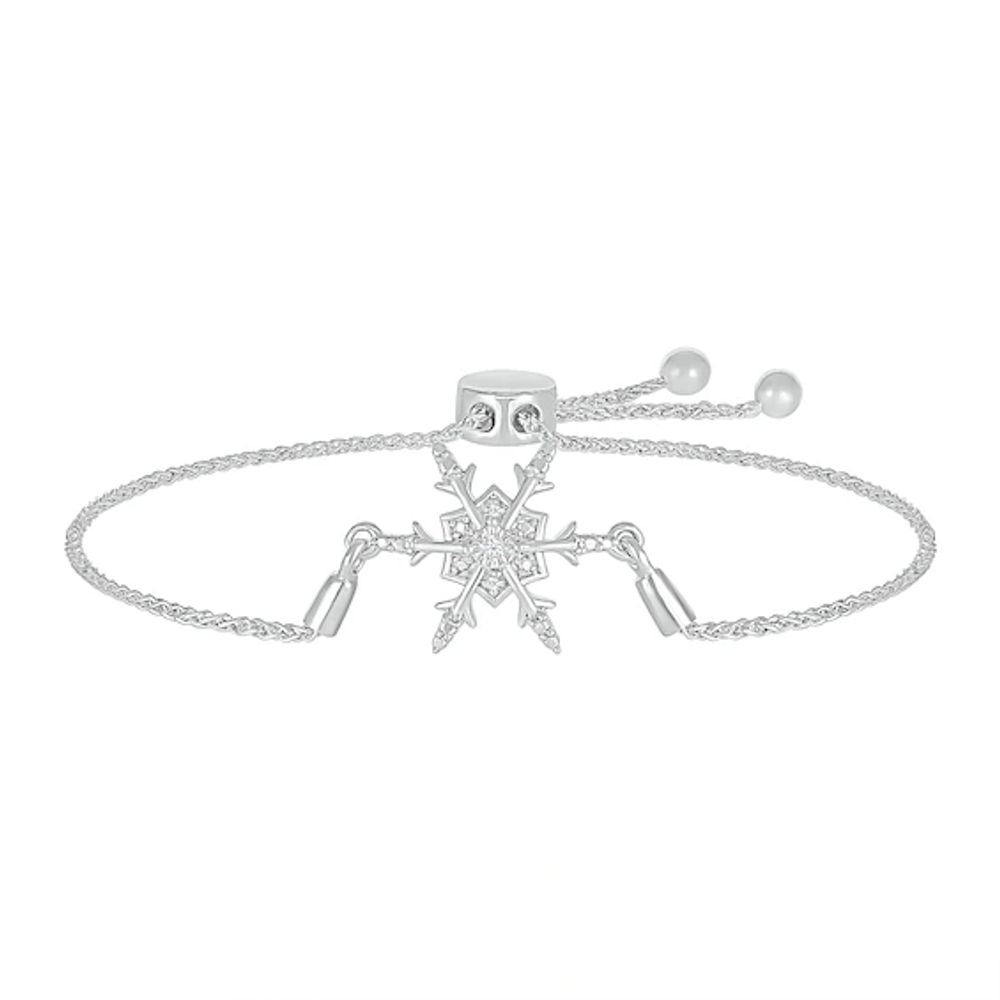 Diamond Accent Snowflake Bolo Bracelet in Sterling Silver â 9.5"