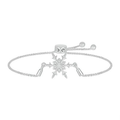 Diamond Accent Snowflake Bolo Bracelet in Sterling Silver â 9.5"