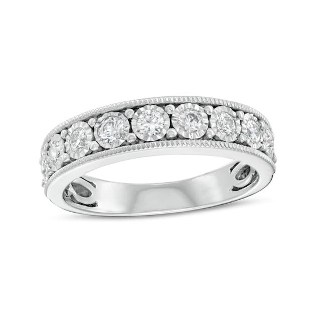 1/2 CT. T.w. Diamond Nine Stone Vintage-Style Anniversary Band in 10K White Gold