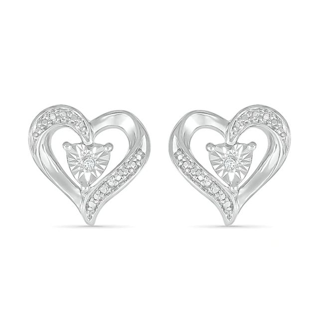 Diamond Accent Bypass Heart Stud Earrings in Sterling Silver