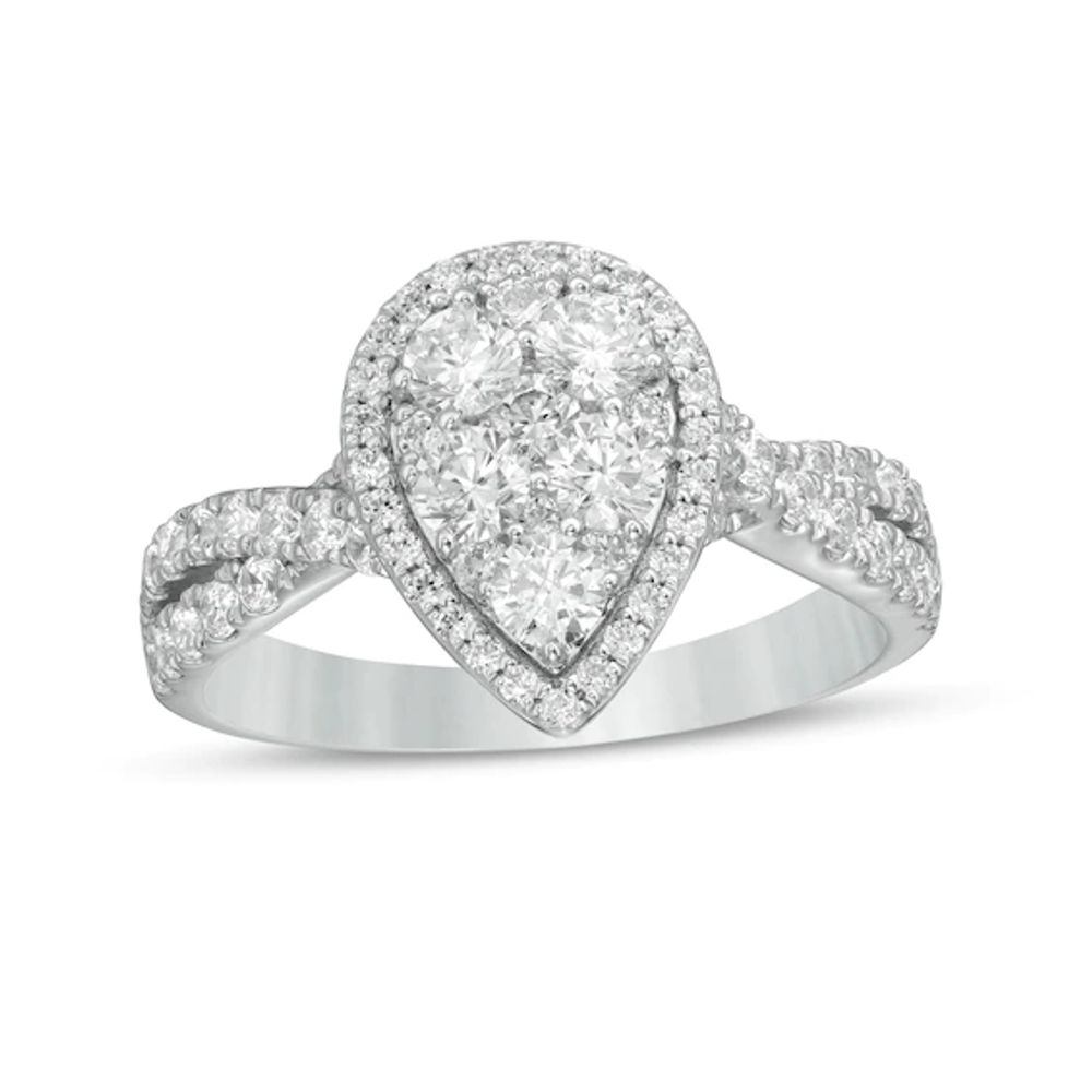 1-1/4 CT. T.w. Composite Pear-Shaped Diamond Frame Twist Shank Engagement Ring in 14K White Gold