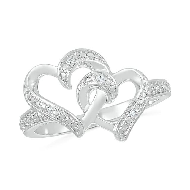 Diamond Accent Interlocking Hearts Ring in Sterling Silver