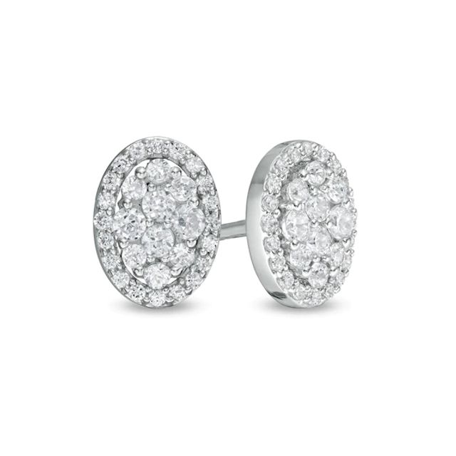 1/2 CT. T.w. Composite Oval Diamond Frame Stud Earrings in 10K White Gold