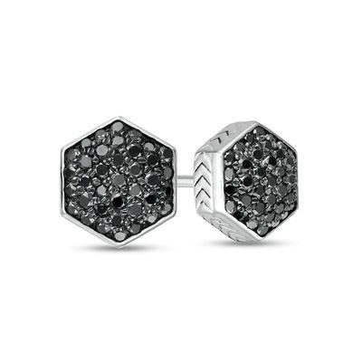 Vera Wang Men 3/8 CT. T.w. Hexagonal Black Multi-Diamond Stud Earrings in Sterling Silver and Black Ruthenium